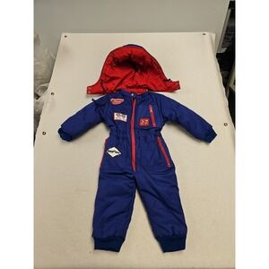 Tootsie Roll Vintage ‎ Kids Racing Puffer Jumpsuit Boys Blue/Red Size 3T Hooded